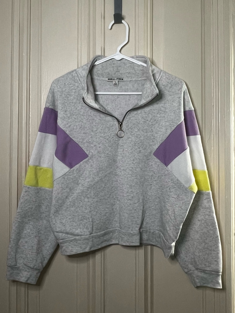 Moral Fiber Gray Quarter-Zip Sweatshirt with Purple & Yellow Accents